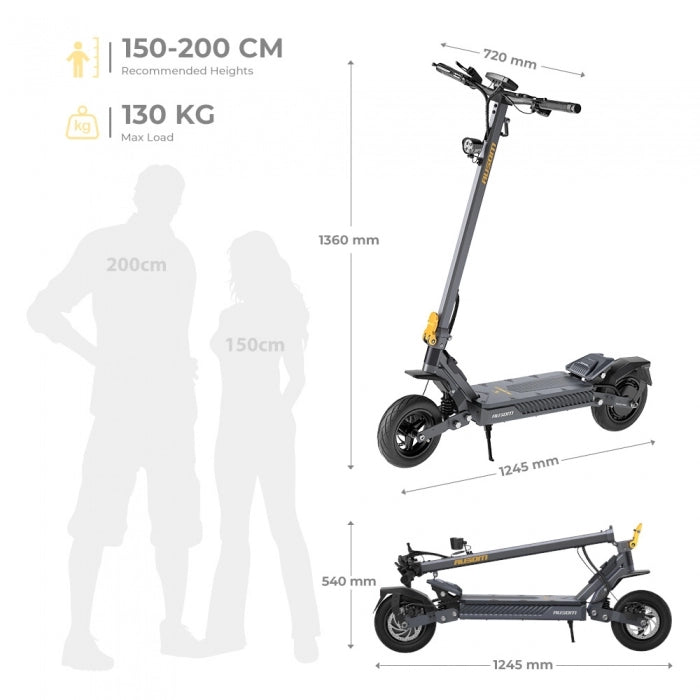 Ausom Gosoul 2 Hulajnoga elektryczna, silnik 1100 W, akumulator 13 Ah 48 V, prędkość 20 km/h, zasięg 70 km - Ciemnoszary