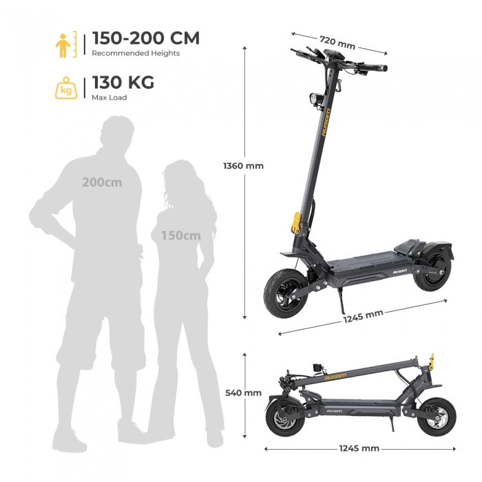 Ausom Gosoul 2 Pro Hulajnoga elektryczna, silnik 1400 W, akumulator 18 Ah 48 V, prędkość 20 km/h, zasięg 90 km - Ciemnoszary