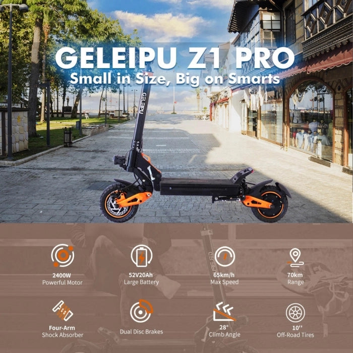 GELEIPU Z1 Pro Hulajnoga elektryczna, silnik 1200W*2, bateria 52V 20Ah, 10-calowe opony, maks. prędkość 65km/h, zasięg 70km
