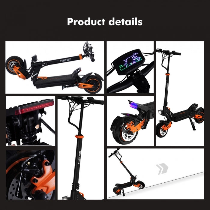 GELEIPU Z1 Pro Hulajnoga elektryczna, silnik 1200W*2, bateria 52V 20Ah, 10-calowe opony, maks. prędkość 65km/h, zasięg 70km