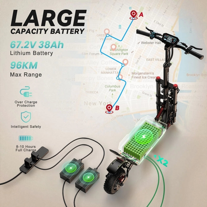 Składana hulajnoga elektryczna FENGQS GT8 PRO, silnik 2800W*2, bateria 67,2V 38Ah, 11-calowe opony, zasięg 90km