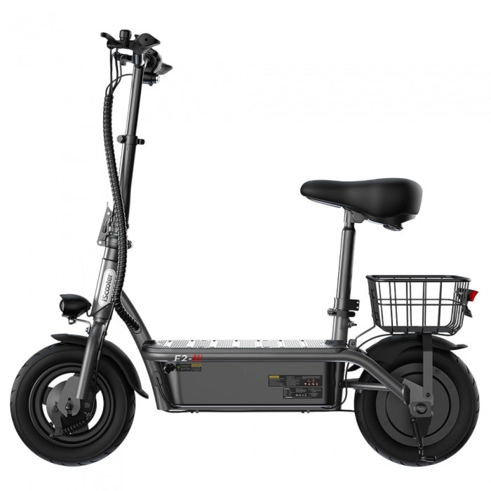 Składana hulajnoga elektryczna iScooter F2 z siodełkiem i koszykiem tylnym, silnik 500W, bateria 36V 7,8Ah, 10-calowe opony